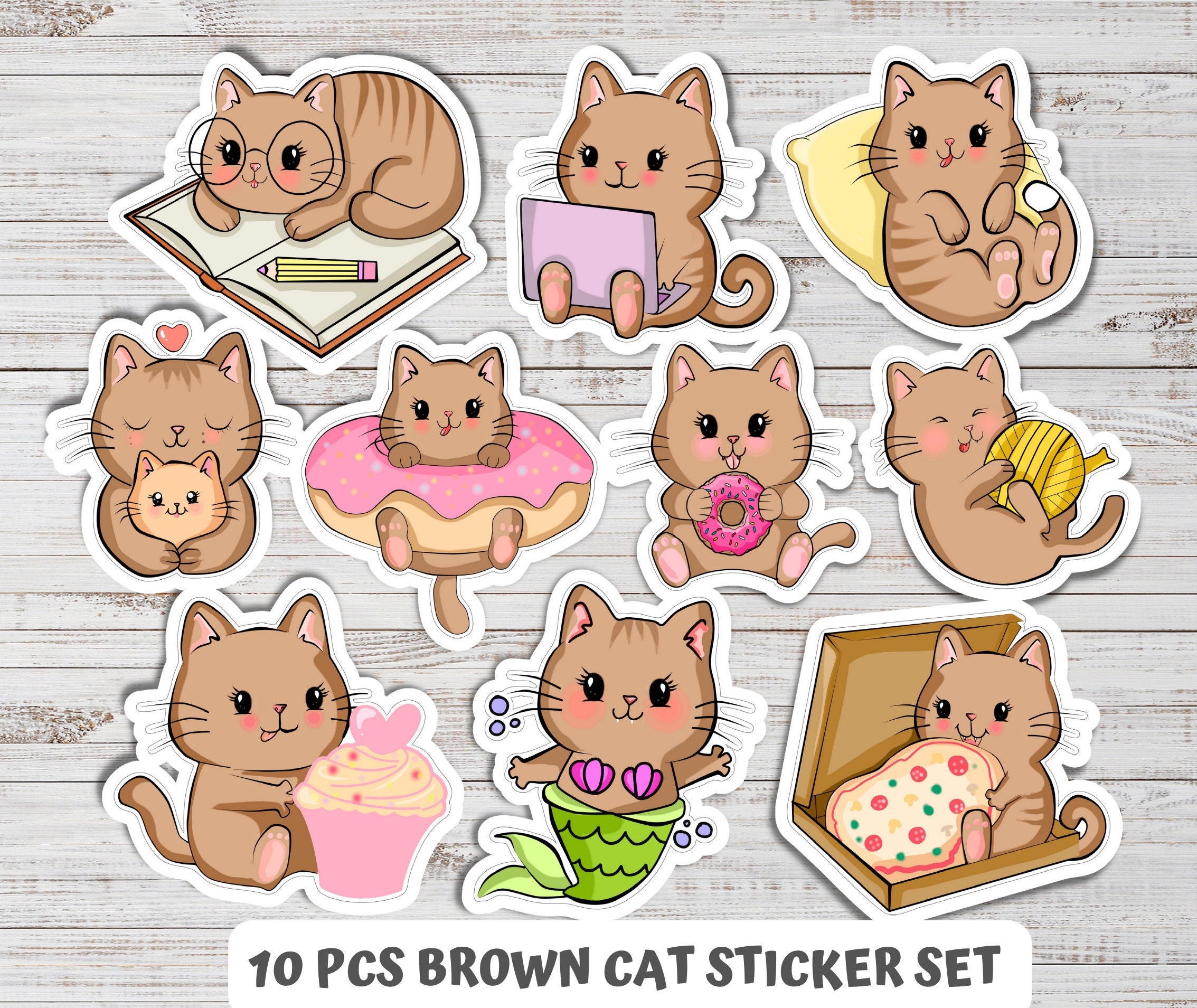 Cat Sticker Pack Cute Stickers 10 Pcs Etsy