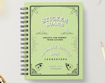 Libro de pegatinas reutilizables de Ouija: Álbum verde salvia tamaño A5