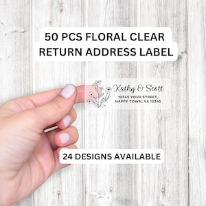 Clear Return Address Labels, Custom Personalized Floral Wedding Address Labels, Envelope Return Address Label Stickers, Flower Label, 50 pcs