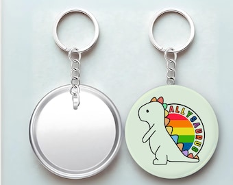Llavero de dinosaurio arcoíris: Pin de botón de apoyo al orgullo LGBTQ