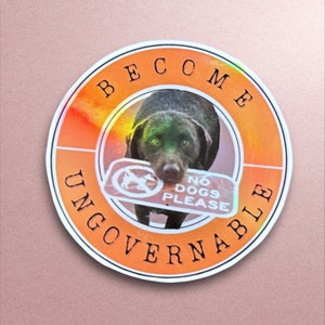 Become Ungovernable Sticker, Holographic Anarchist Sticker, Dog memes Stickers, Rebellious Sticker