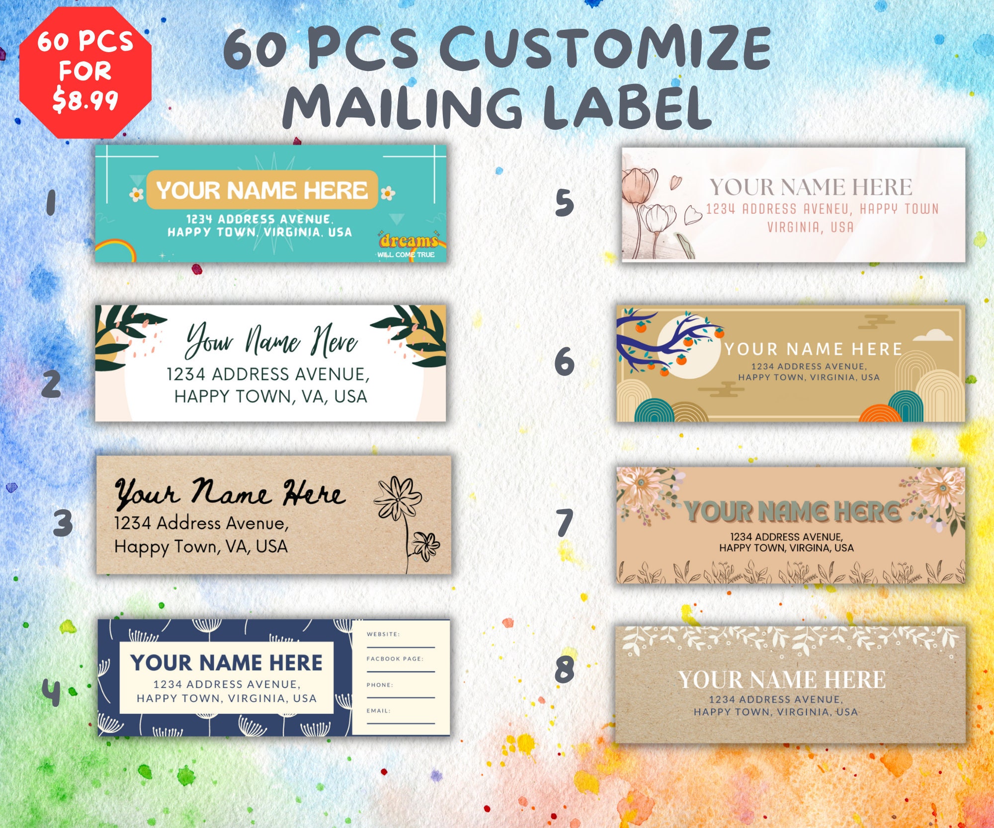Custom Return Address Labels: 60 Waterproof Mail Stickers - Etsy