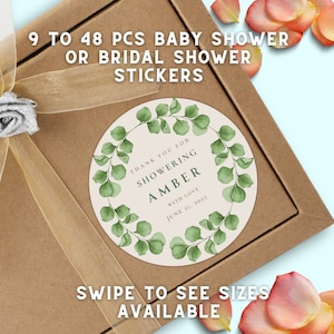 Baby Shower Sticker, Thank you for showering with love label, Custom Baby Shower Labels, Watercolor Leaves theme label, Party Favor Stickers