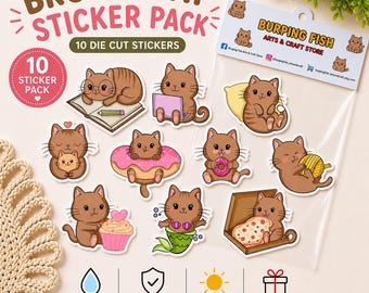 Cat Sticker Pack, Waterproof Vinyl Decals (10 pcs)
