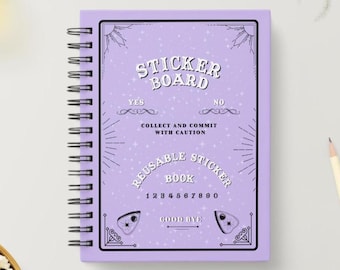 Libro de pegatinas reutilizables de Ouija morado: Álbum A5, páginas de silicona
