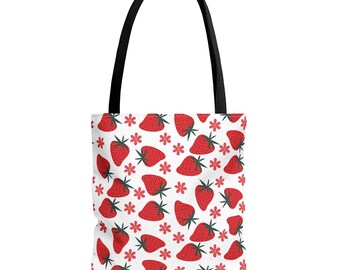 Strawberry Pattern Tote Bag | All-Over Print Fruit Floral Design