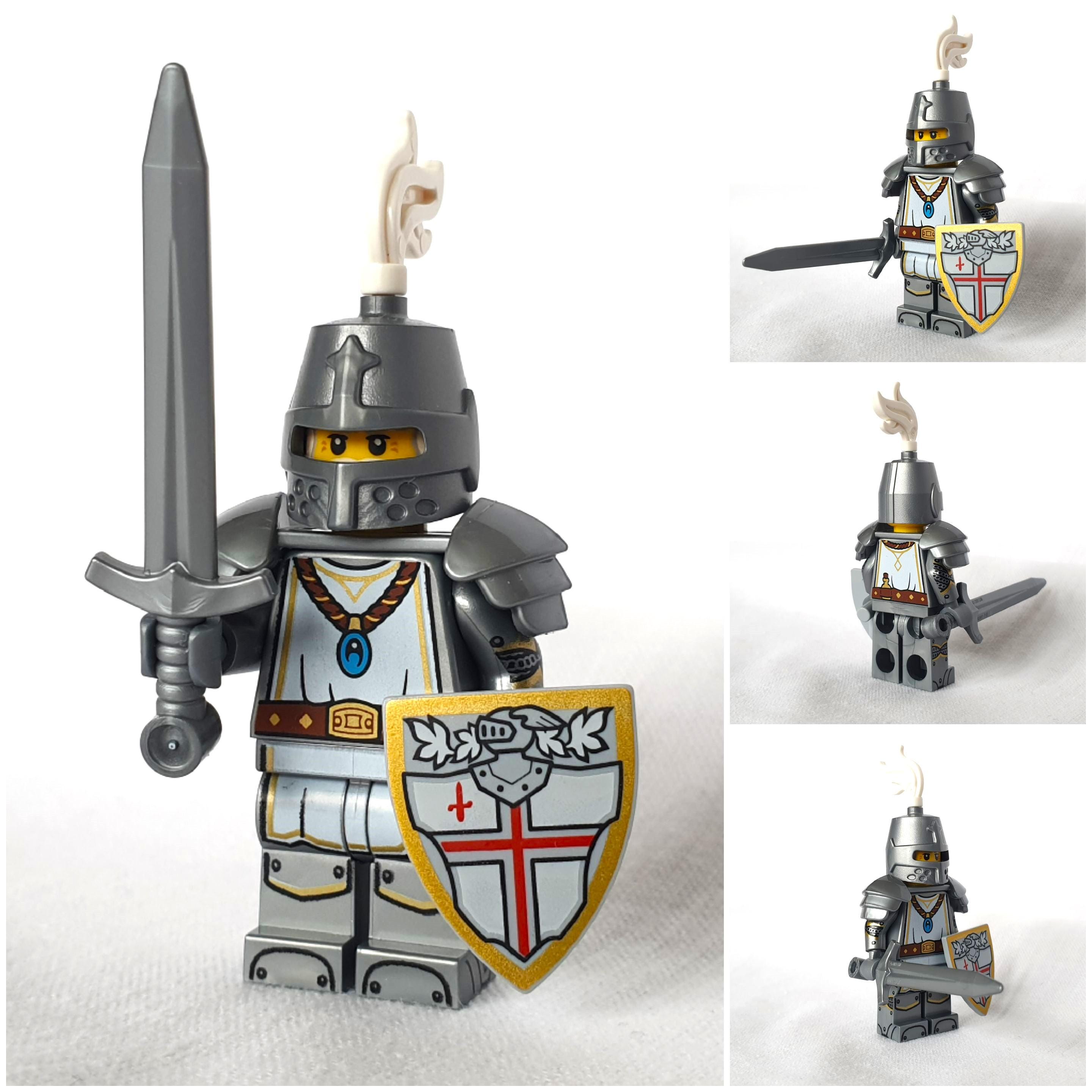 Los Minifiguras De Los Caballeros Encerrados Aislados En Blanco Foto