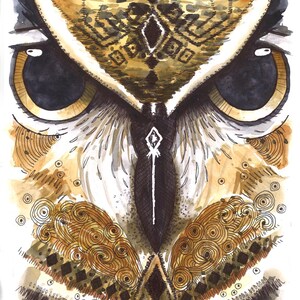 Owl in watercolor and pencil