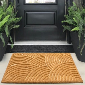 Embossed Boho Natural Coco Coir Non-slip Welcome Door Mat for Home Entryway  Entrance, Indoor Outdoor Front Door, Outside Porch, Decor Gift 