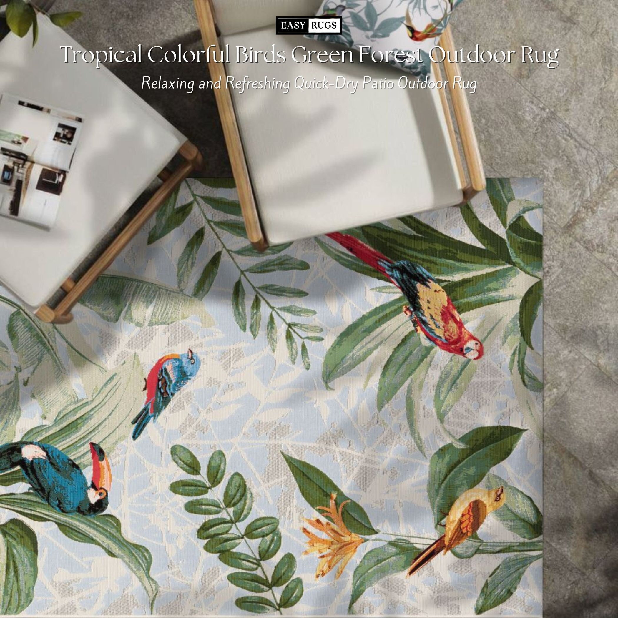 Tropical Colorful Birds Forest Leaves Outdoor Rug Outdoor Etsy