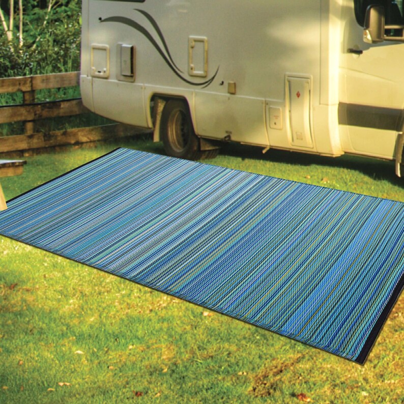 Easyrugs Quick Dry Stripes Blue Oasis Reversible Indoor Etsy