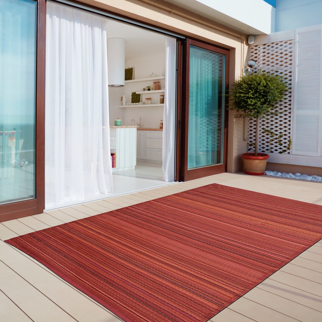 Easyrugs Quick Dry Red Stripes Reversible Indoor Outdoor Plastic Rug