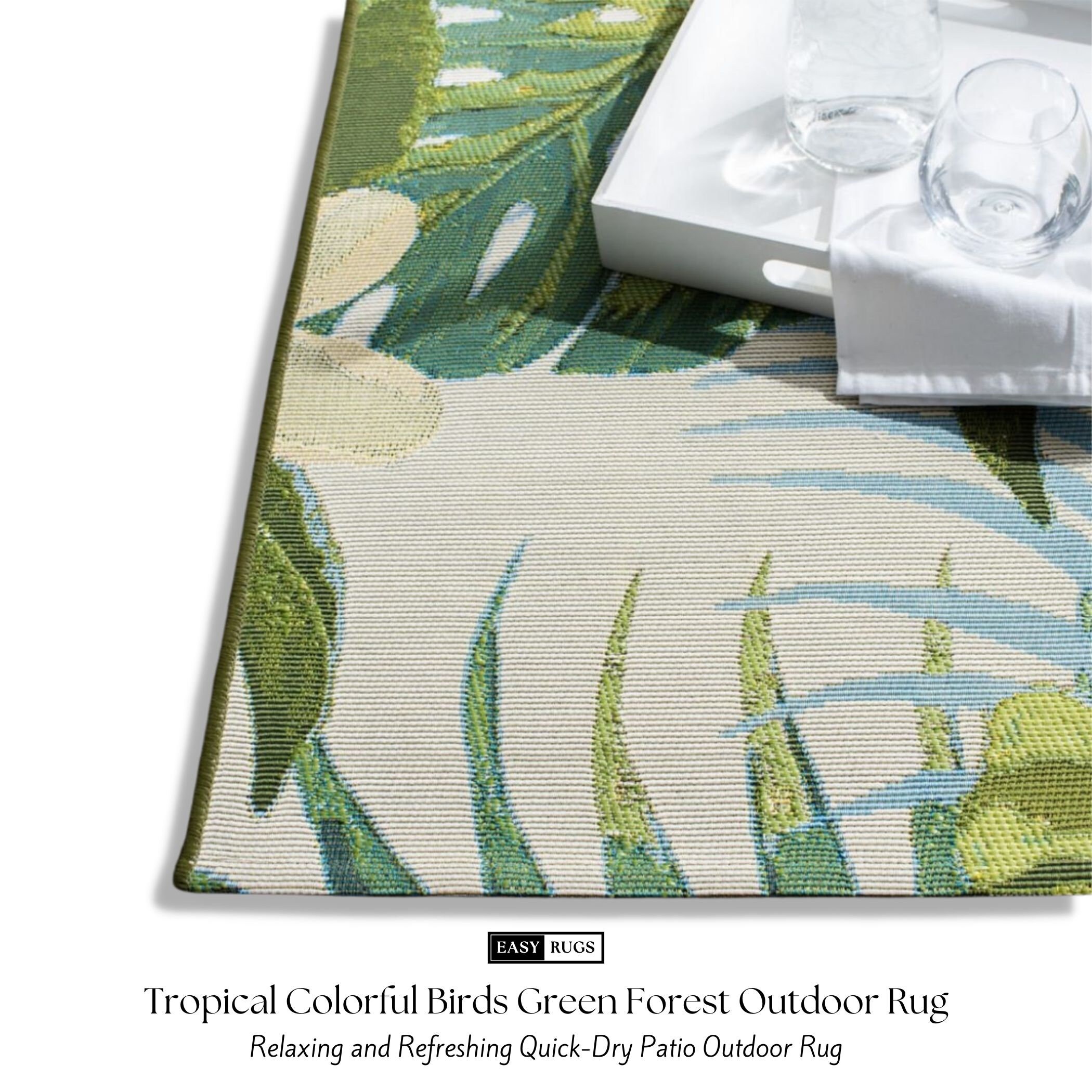 Tropical Colorful Birds Forest Leaves Outdoor Rug Outdoor Etsy