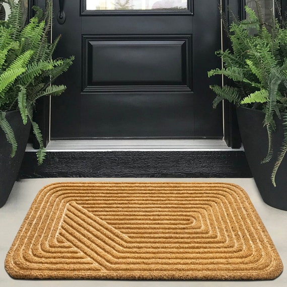 Embossed Modern Natural Coco Coir Non-slip Welcome Door Mat for Home  Entryway Entrance, Indoor Outdoor Front Door, Outside Porch, Decor Gift 