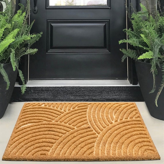 Embossed Boho Natural Coco Coir Non-slip Welcome Door Mat for Home