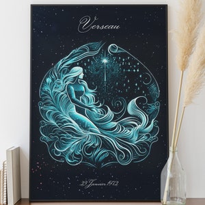 Personalized Aquarius astrological sign poster, Aquarius zodiac sign poster, original Christmas gift, personalized astrological sign poster