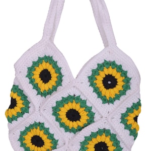 Crochet Sunflower Bag, Sunflower Tote, Granny Square Bag, Crochet Bag, Sunflower Purse, Handmade Tote, Boho Bag, Sunflower Bag, Handmade Bag