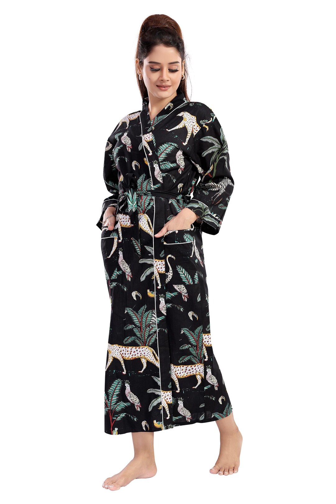 Shimpan Robe Jungle Print Cotton Kimono Robe: Boho Animal & Tropical Design - Etsy