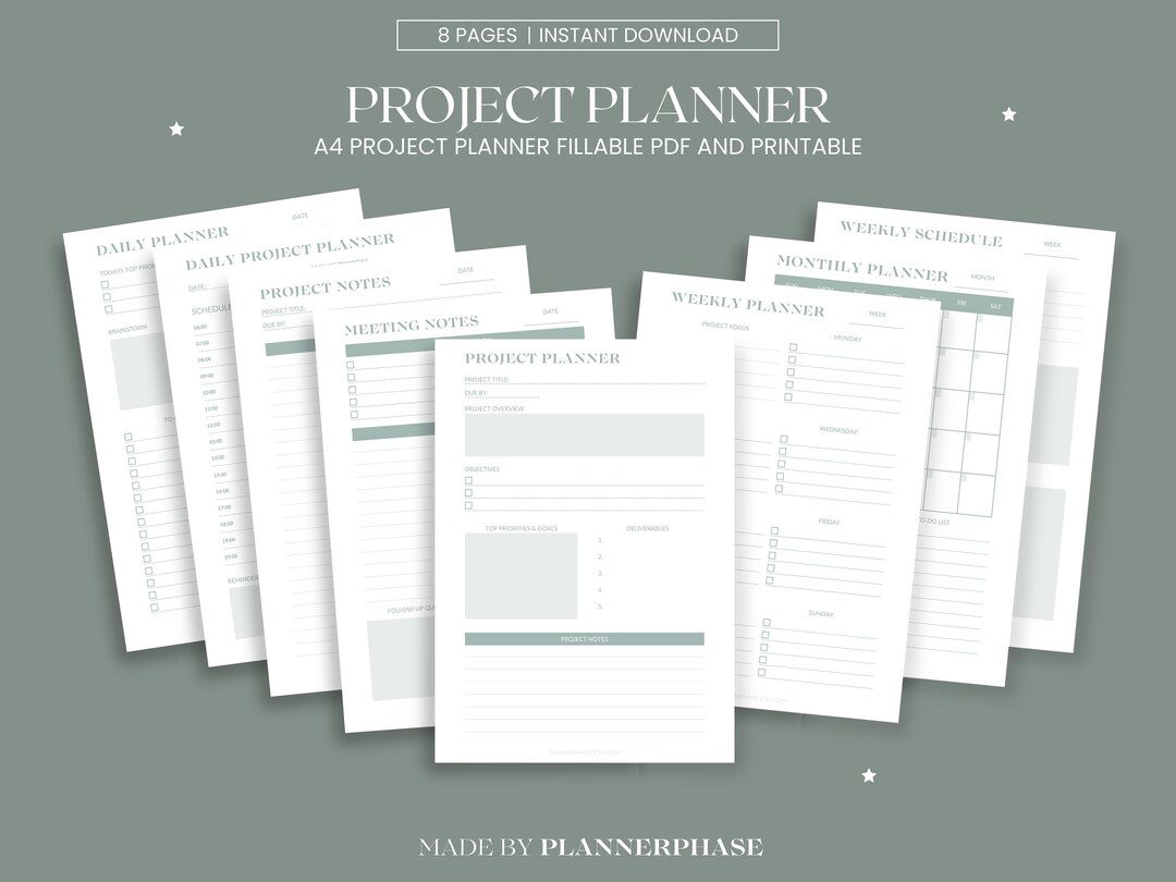 ULTIMATE Project Planner Bundle Digital Fillable PDF & Printable. Work ...