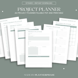 Project Planner Bundle: Fillable PDF, Printable A4 (8 Pages)