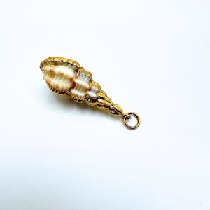 Gold Trimmed Murex Shell Pendant | Gold and White Sea Shell Pendant Charm | Natural Spiral Shell for Beach Jewelry | Nautical Boho Pendant