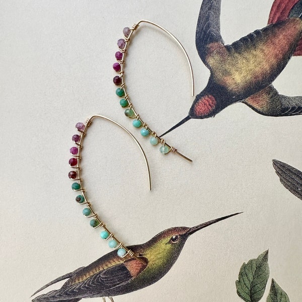 The Hummingbird - Ruby Chrysoprase Open Hoop Earrings