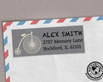 Etiqueta de dirección de devolución personalizada de bicicleta antigua - Juego de 30