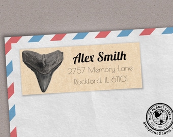 Etiquetas de dirección de retorno de diente de tiburón: Juego de 30 etiquetas de envío personalizadas