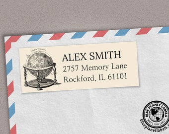 Etiqueta de dirección de devolución personalizada de Antique Globe - Juego de 30