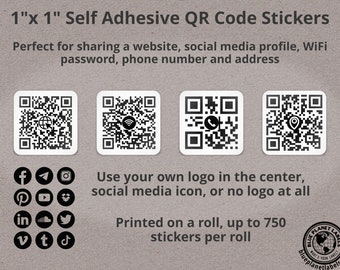 Etiquetas de código QR personalizadas en rollo: 1" cuadradas, escanear URL, redes sociales