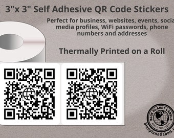 Etiquetas de código QR cuadradas de 3" en rollo: URL de escaneo personalizada, redes sociales