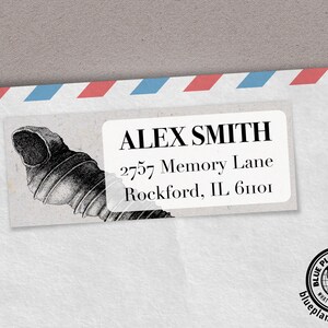 Auger Sea Shell Return Address Labels: Black & White, Set of 30