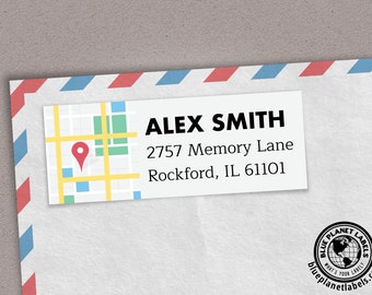 Conjunto de etiquetas de dirección de retorno con mapa moderno: etiquetas de envío personalizadas