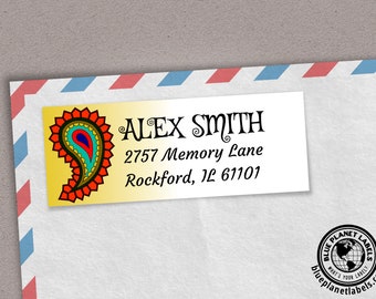 Etiquetas de remitente con estampado de cachemira: diseño artístico personalizado (30 unidades)