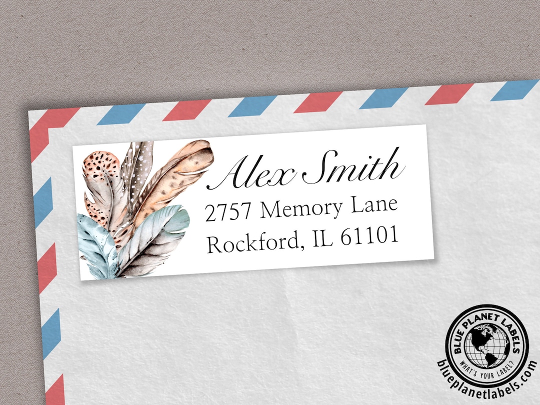 Watercolor Feathers Personalized Return Address Label - Set of 30 - Etsy
