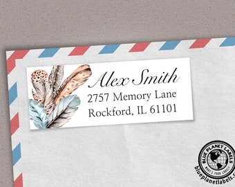 Plumas de acuarela Etiqueta personalizada de dirección de devolución - Juego de 30