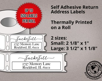 Etiquetas de dirección grandes personalizadas en rollo: fuente caligráfica, impresión térmica