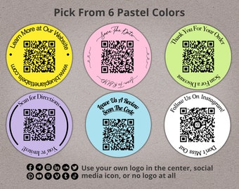 Etiquetas redondas de código QR en rollo de 2": URL de escaneo personalizada, redes sociales