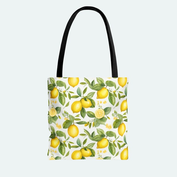 Tote Bag (AOP) Luscious Lemons, Shopping Tote, Travel Tote Bag, Elegant Shoulder Tote, Work Bag, Gym Bag, Reusable Tote Bag, Beach Tote