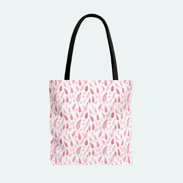 Tote Bag (AOP), Tiny Pink Leaves, Reusable Tote Bag, Beach Tote, Shopping Tote, Travel Tote Bag, Women/Girls Tote, Work Tote Bag Carryall