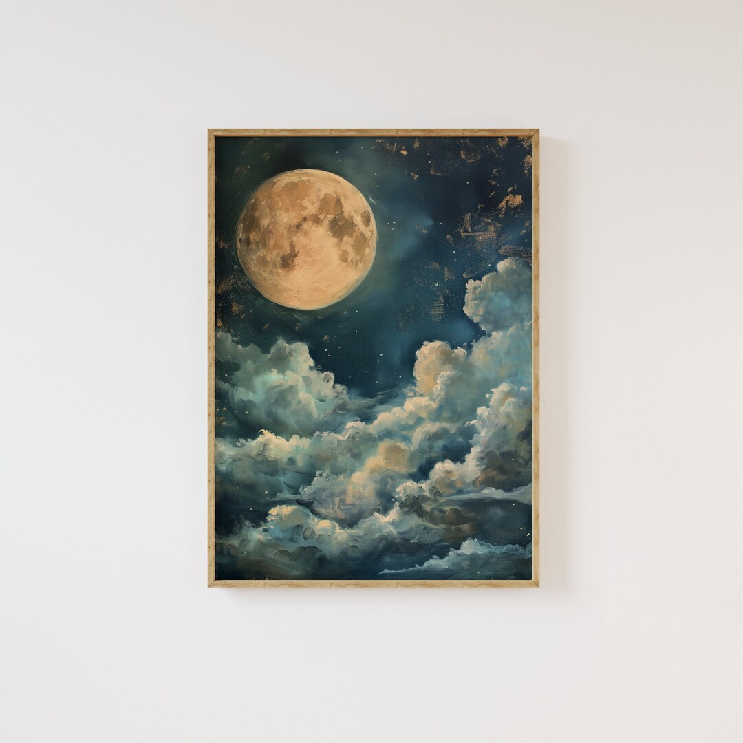 Moon and Clouds Moody DIGITAL INSTANT Download Art Print | Printable ...