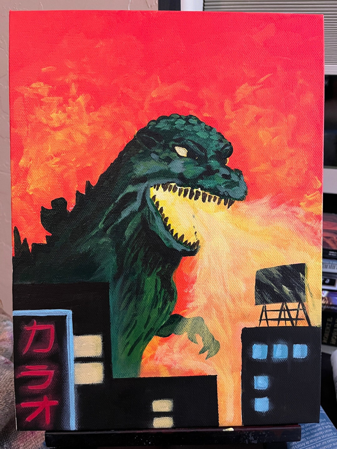 Original Godzilla Painting 9x12 Acrylic on Canvas Etsy