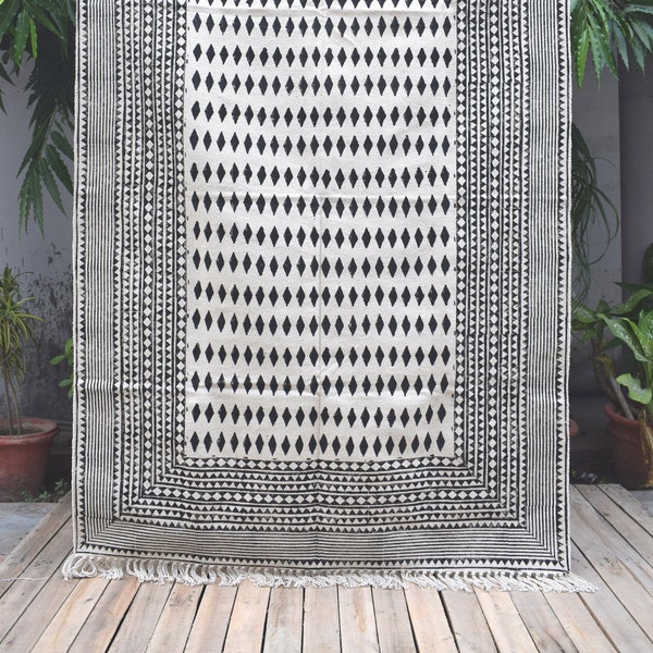 Aztec Block printed cotton Rug, Black and white, Authentic, Doormats, Area Rug, Accent rug, DECOR Aesthetic, Sizes available, Gift