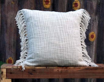 Taie d'oreiller à franges en coton gris clair, housse de coussin décorative, coussin décoratif, fait main, 100 % coton, coussin décoratif, coussin de sol, housse de coussin ombrée