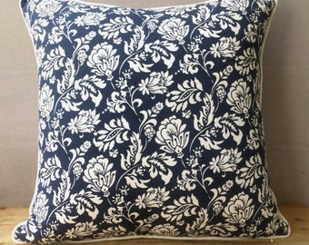 Damask Floral cushion cover, hand print, Decor cushion, Indian ethnic, Blue indigo, Gift, Home decor, 18x18 cushion cover, sizes available