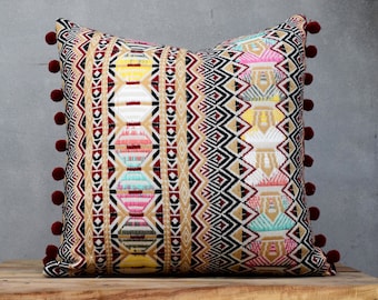 Housse de coussin boho, housse de coussin acrylique, ratière colorée, housse de coussin tribal bohème, art indien déco, cadeau, tailles disponibles