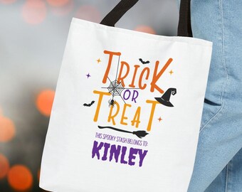 Personalized Trick or Treat Bag, Halloween Tote Bag, Customized Halloween Bag, Kids Halloween Candy Tote Bag, Spooky Stash Name Bag for Kids