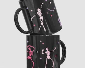 Dancing Skeleton Mug, Funny Halloween Skeleton Coffee Mug, Spooky Dancing Skeleton Coffee Cup, Skeleton Party Mug, Gothic Kitchen Décor