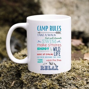Camp Rules List Coffee Mug, Camping Coffee Cup, Happy Camper Mug, Camp Life Mug, Camping Lover Cup, Outdoor Adventure Mug, Funny Camping Cup