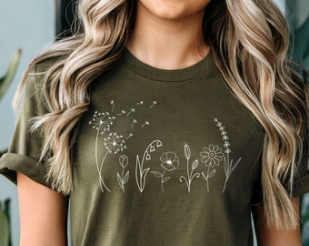 Wildflower Shirt, Wild Flower Tshirt, Cute Botanical Shirt, Nature Lover Tee, Gift for Plant Lovers, Dandelion Shirt, Cottagecore Shirt